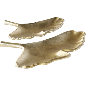 Beliani Trinket Dish Set Gold Metal 2 Jewellery Ring Holder Tray Ginkgo Leaf Motif Decor Material:Aluminium Size:30/37x3x29/29