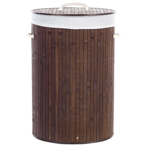Beliani Laundry Basket Bit Dark Wood Bamboo Polyester Insert with Removable Lid Handles Modern Design Multifunctional Material:Bamboo Wood Size:40x60x40