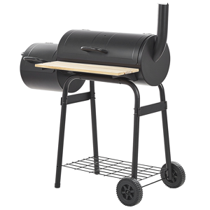 Beliani Charcoal BBQ Grill Black Steel with Lid Wheeled Cooking Grate Shelf Offset Smoker Modern Design Material:Steel Size:51x115x110