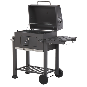 Beliani Charcoal BBQ Grill Grey Stainless Steel with Lid Wheeled Cooking Grate Warming Grate 2 Shelves Removable Ash Tray Material:Steel Size:49x107x79