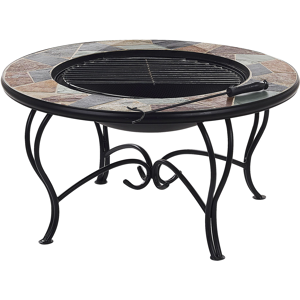 Beliani Outdoor Fire Pit Multicolour Top Black Steel Legs Ceramic Round for Charcoal Garden BBQ Material:Steel Size:80x50x80