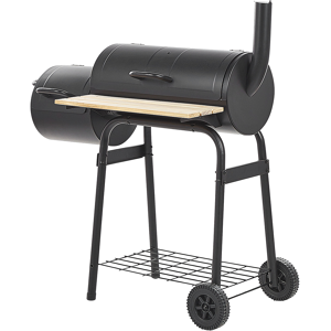 Beliani Charcoal BBQ Grill Black Steel with Lid Wheeled Cooking Grate Shelf Offset Smoker Modern Design Material:Steel Size:51x115x110