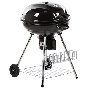 Beliani Kettle Charcoal BBQ Grill Black Steel with Lid Wheeled Cooking Grate Shelf Thermometer Material:Steel Size:58x92x59