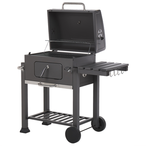 Beliani Charcoal BBQ Grill Grey Stainless Steel with Lid Wheeled Cooking Grate Warming Grate 2 Shelves Removable Ash Tray Material:Steel Size:49x107x79
