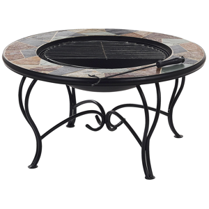 Beliani Outdoor Fire Pit Multicolour Top Black Steel Legs Ceramic Round for Charcoal Garden BBQ Material:Steel Size:80x50x80