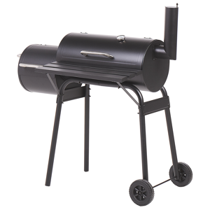 Beliani Charcoal BBQ Grill Black Steel with Lid Wheeled Cooking Grate Shelf Offset Smoker Material:Steel Size:110x114x66