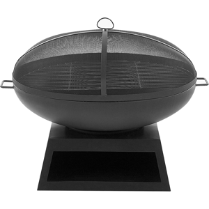 Beliani Outdoor Fire Pit Black Steel Base Round Top for Charcoal Garden BBQ Material:Steel Size:76x60x76