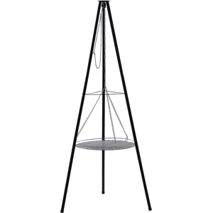 Beliani Garden Tripod Hanging BBQ Grill Black Steel Cooking Grate Classic Design Material:Steel Size:69x160x69