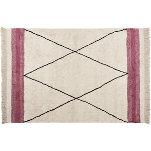 Beliani Area Rug Beige and Pink Cotton 160 x 230 cm Rectangular with Tassels Geometric Pattern Boho Style Material:Cotton Size:xx160