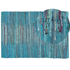 Beliani Area Rag Rug Blue Turquoise Stripes Cotton 160 x 230 cm Rectangular Hand Woven Material:Cotton Size:xx160