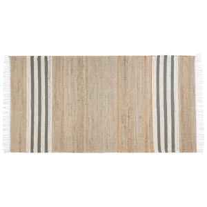 Beliani Area Rug Beige and Grey Jute 80 x 150 cm Rectangular Dhurrie with Tassels Striped Pattern Handwoven Boho Style Hallway Material:Jute Size:xx80