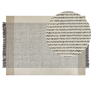 Beliani Rug Beige and Black Wool Cotton 140 x 200 cm Hand Woven Flat Weave with Tassels Material:Wool Size:xx140