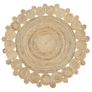 Beliani Area Rug Beige Jute Round Country Living Room ø 120 cm Material:Jute Size:xx120