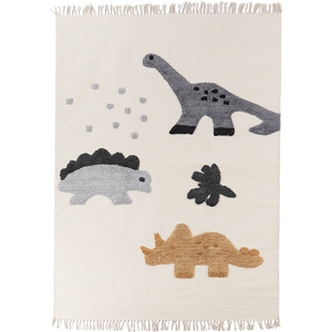 Beliani Kids Area Rug Cotton Beige 140 x 200 cm Animal Dinosaur Pattern Handwoven with Tassels Floor Playmat Material:Cotton Size:xx200