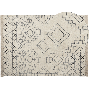 Beliani Area Rug Cotton Beige and Black Aztec Pattern 140 x 200 cm Low Pile Modern Vintage Material:Cotton Size:xx160