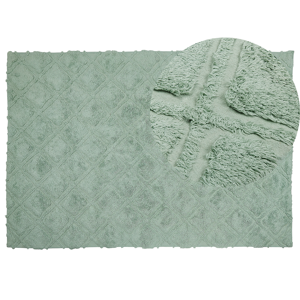 Beliani Area Rug Green Cotton 140 x 200 cm Geometric Pattern Hand Tufted Shaggy Woven Design Living Room Bedroom Boho Material:Cotton Size:xx140