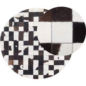 Beliani Round Rug Black and White Leather ø 140 cm Patchwork Hand Crafted Material:Cowhide Leather Size:xx140