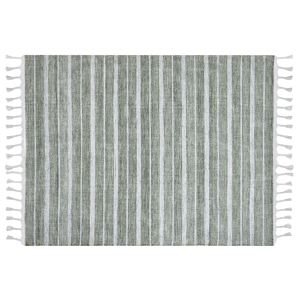 Beliani Area Rug Green Fabric 140 x 200 cm Living Room Bedroom Stripe Pattern Modern Material:Synthetic Material Size:xx140
