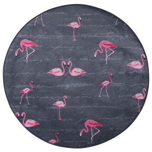 Beliani Round Rug Grey and Pink Printed Flamingos ø 120 Low Pile for Children Material:Polyester Size:xx120