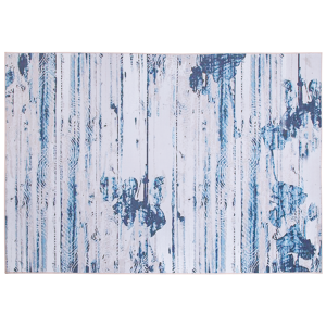 Beliani Area Rug Carpet Beige and Blue Polyester Fabric Abstract Distressed Pattern Rubber Coated Bottom 160 x 230 cm Material:Polyester Size:xx160