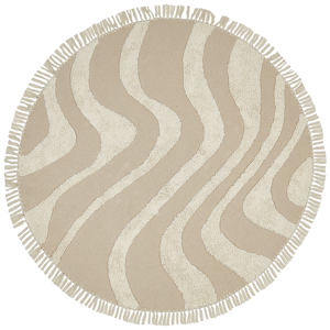 Beliani Round Area Rug Beige Cotton ⌀ 140 cm Tufted with Fringe Pattern Boho Living Room Bedroom Material:Cotton Size:xx140
