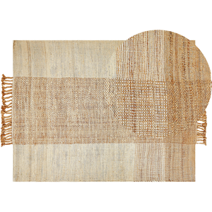 Beliani Area Rug Beige Jute 140 x 200 cm Rectangular with Tassels Geometric Pattern Handwoven Boho Style Bedroom Living Room Material:Jute Size:xx140