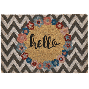 Beliani Doormat Multicolour Natural Coir PVC Backing Anti-Slip 40 x 60 cm Welcome Text Chevron Pattern Modern Indoor Decoration Material:Coir Size:xx40