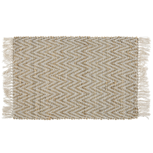 Beliani Runner Rug Beige Jute and Cotton 50 x 80 cm Fringed Hand Woven Boho Hallway Bedroom Material:Cotton Size:xx50