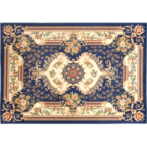 Beliani Area Rug Carpet Blue White Polyester Fabric Floral Victorian Pattern Rubber Coated Bottom 140 x 200 cm Material:Polyester Size:xx140