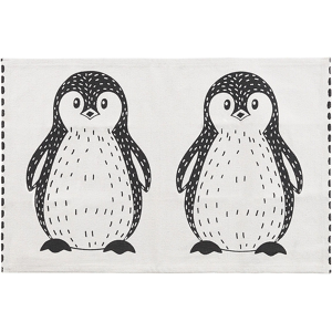 Beliani Area Rug Black and White Penguin Print 60 x 90 cm Low Pile Runner for Children Playroom  Material:Cotton Size:xx60