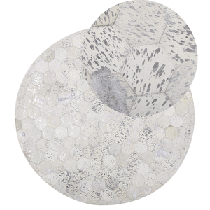 Beliani Round Rug Silver with Beige Cowhide Leather ø 140 cm Patchwork Hexagons Glamour Material:Cowhide Leather Size:xx140