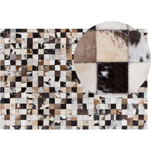 Beliani Rug Brown Beige Leather 140 x 200 cm Modern Patchwork Cowhide Handcrafted Material:Cowhide Leather Size:xx140