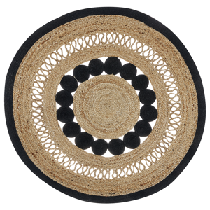 Beliani Jute Area Rug Beige Black Round 120 cm Braided Natural Boho Rustic Living Room Bedroom  Material:Jute Size:xx120