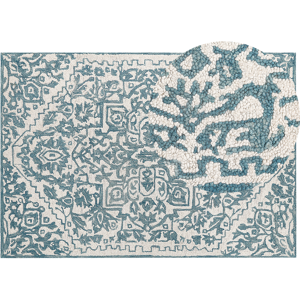 Beliani Area Rug White Blue Wool 160 x 230 cm Flat Weave Hand Tufted Oriental Pattern Material:Wool Size:xx160