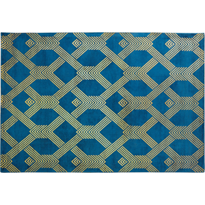 Beliani Rug Blue with Gold Geometric Pattern Viscose with Cotton 160 x 230 cm Style Modern Glam Material:Viscose Size:xx160