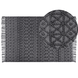 Beliani Rug Black Wool Polyester 200 x 300 cm Geometric Pattern Tassels Boho Modern  Material:Wool Size:xx200