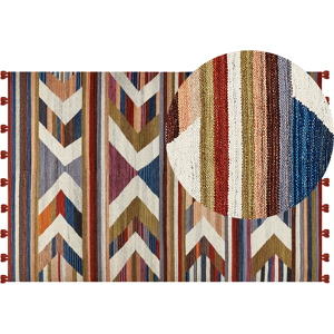 Beliani Kilim Area Rug Multicolour Wool and Cotton 200 x 300 cm Handmade Woven Boho Striped Pattern with Tassels Material:Wool Size:xx200