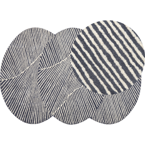 Beliani Rug White and Graphite Grey Wool Cotton 140 x 200 cm Oval Hand Tufted Low Pile Striped Material:Wool Size:xx140