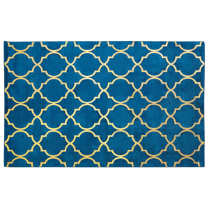 Beliani Rug Blue with Gold Quatrefoil Pattern Viscose with Cotton 140 x 200 cm Style Modern Glam Material:Viscose Size:xx140