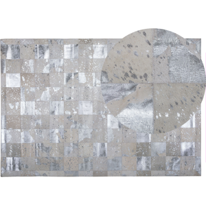 Beliani Rug Beige and Silver Cowhide Leather 200 x 140 cm Handcrafted Low Pile Modern Material:Cowhide Leather Size:xx140