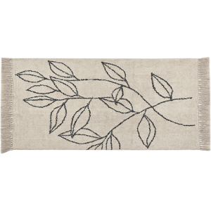 Beliani Area Rug Beige and Black Cotton 80 x 150 cm Minimalistic Tufted FloralPattern Fringed Living Room Bedroom Material:Cotton Size:xx80