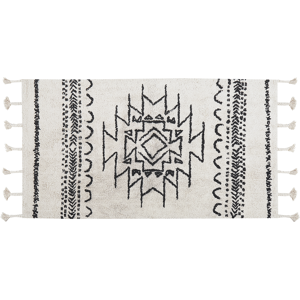 Beliani Rug Off-White Black Cotton 80 x 150 cm Geometric Pattern Runes Tribal Tassels Oriental Material:Cotton Size:xx80