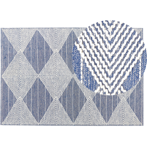 Beliani Area Rug Light Beige and Blue Wool Polyester 140 x 200 cm Hand Woven Geometric Pattern Boho Living Room Bedroom Material:Wool Size:xx140