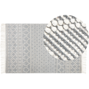 Beliani Area Rug Beige and Grey Wool 160 x 230 cm Geometric Pattern with Tassels Hand Woven Living Room Bedroom Boho Modern Material:Wool Size:xx160