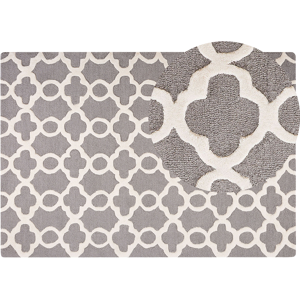 Beliani Rug Grey Wool 160 x 230 cm Trellis Quatrefoil Pattern Hand Tufted Oriental Moroccan Clover Material:Wool Size:xx160