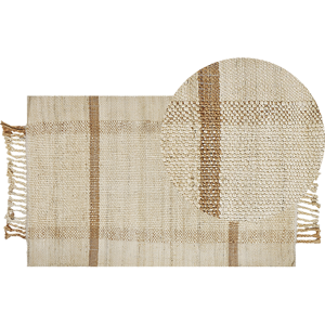 Beliani Area Rug Beige Jute 80 x 150 cm Rectangular with Tassels Geometric Pattern Handwoven Boho Style Bedroom Living Room Material:Jute Size:xx80