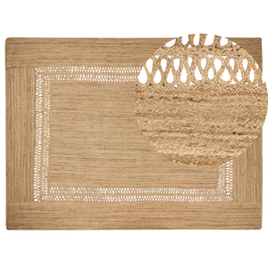 Beliani Area Rug Beige Jute 300 x 400 cm Braided Handmade Cut-Out Pattern Natural Boho Style Textile Material:Jute Size:xx300