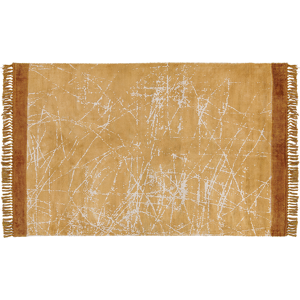 Beliani Area Rug Orange Viscose with Cotton Backing with Fringes 140 x 200 cm Style Modern Glam Material:Viscose Size:xx140