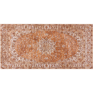 Beliani Area Rug Orange Cotton Polyester 80 x 150 cm Oriental Pattern Distressed Vintage Home Decor Material:Cotton Size:xx80