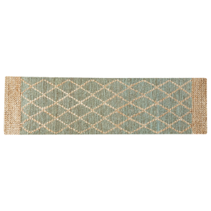 Beliani Runner Rug Green and Beige Jute 80 x 300 cm Geometric Pattern Hand Woven Boho Hallway Bedroom Material:Jute Size:xx80